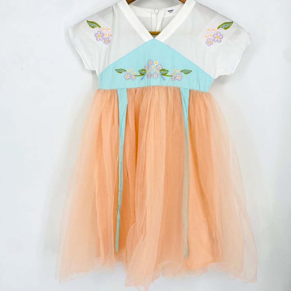 Balabala Girls 130cm Tulle Party Dress Floral Embroidered Pastel Princess Formal